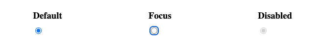 Default, focused and disabled Radio buttons in chrome 115 on macOS